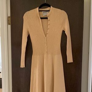 St. John Cream Long Sleeve V-Neck Sweater Dress